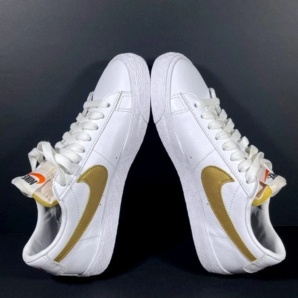 Nike Blazer Low Platform White Gold Red Custom Logo Sneakers Womens Size 5 Shoes